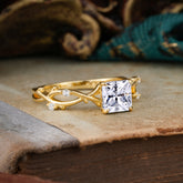 Princess Cut 1 Carat Moissanite Engagement Ring Nature Inspired Twisted Infinity Leaf Ring